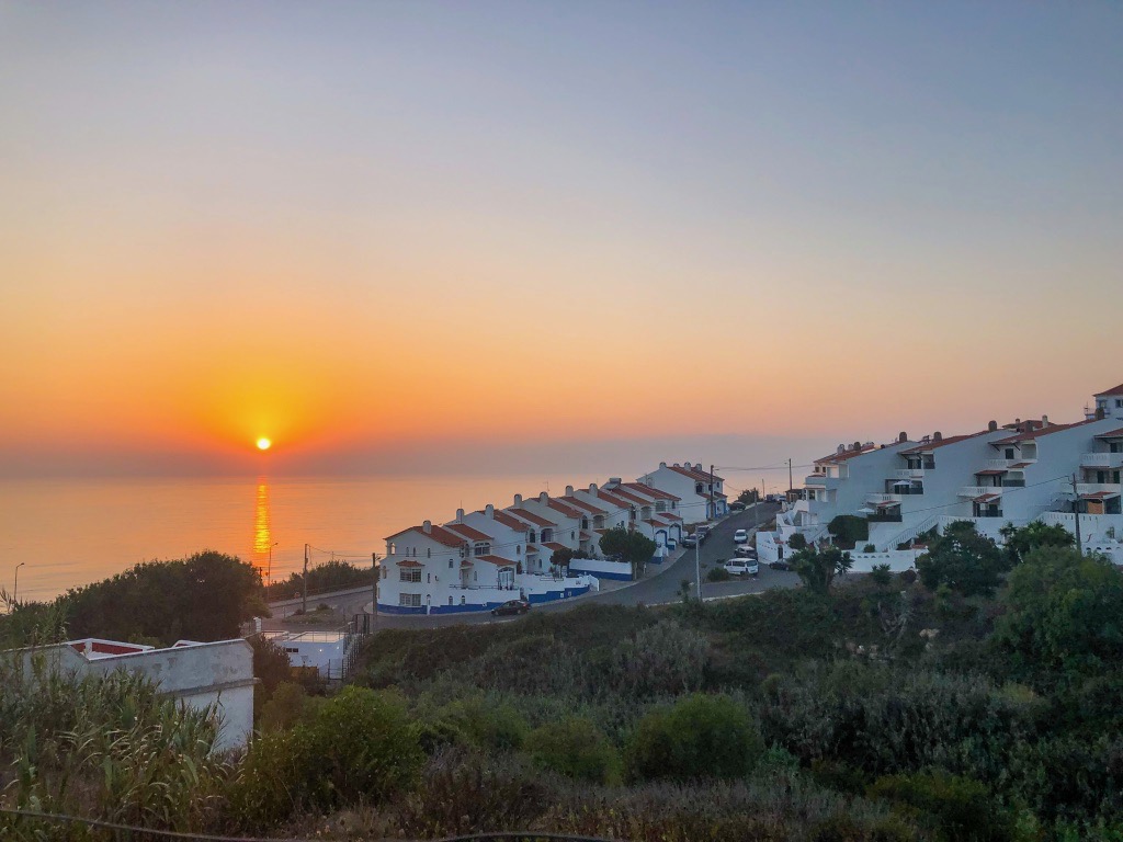 Sunset over the residential areas of Praia do Sul on the south side of Ericeira